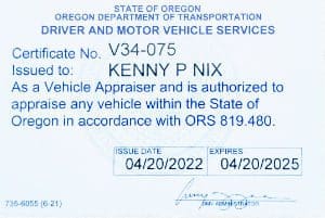 Oregon Diminished Value Appraisal Report